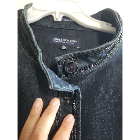 Jones New York Dark Wash Blue w/Sequins Detail Cotton Denim Jacket size 3X - Picture 8 of 12